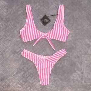 Front Knot Striped Bikini Set